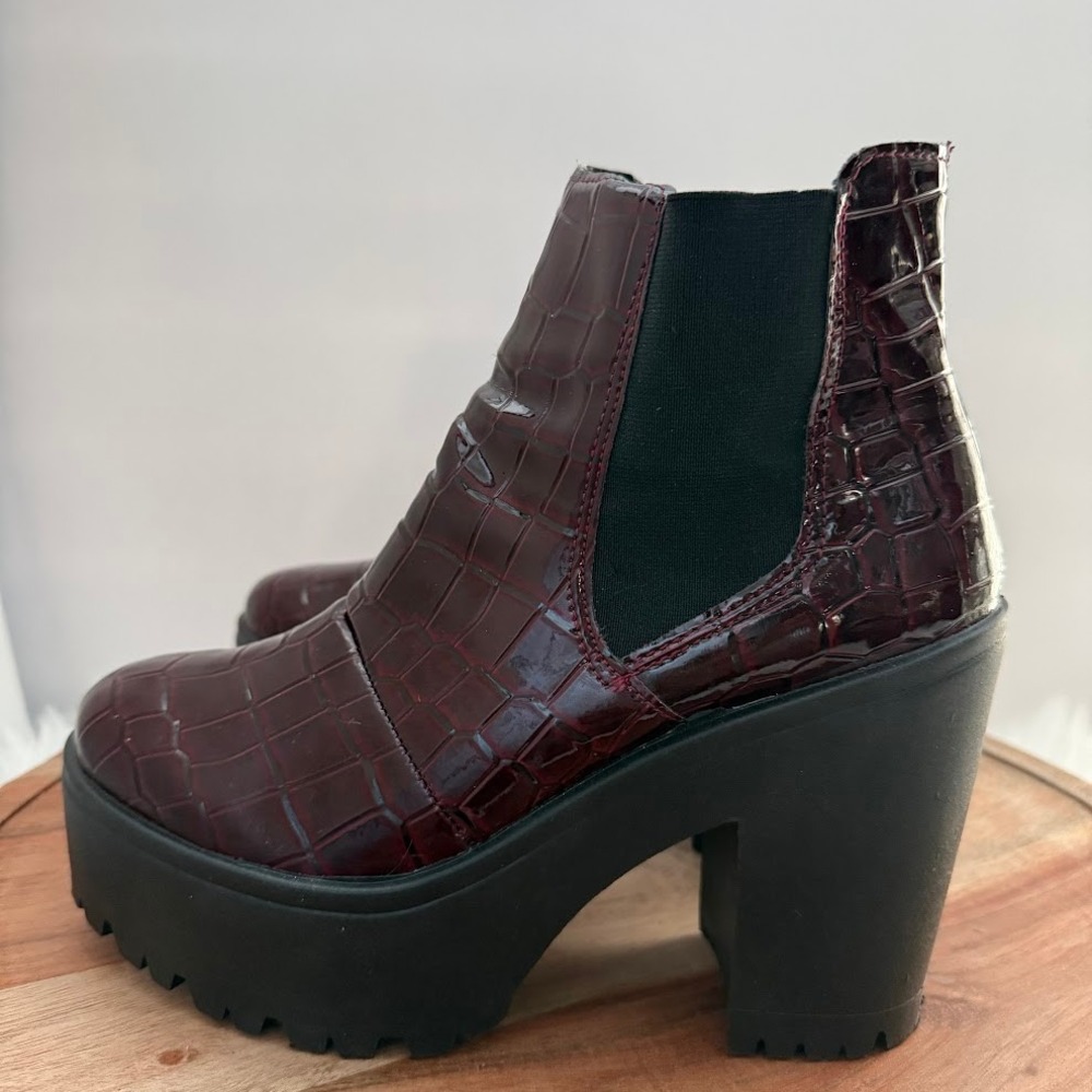 Topshop Made In Italy Chunky Platform Boots 5.5 Burgundy Croc Patent Goth View 3